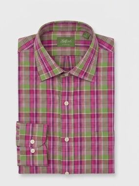 Hartford Pink & Green Plaid Dress Shirt cotton XL Preppy summer EUC